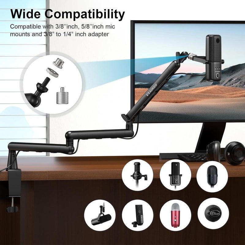 Aokeo Microphone Arm, AK-55i Desk Low Profile Adjustable Mic Boom Arm Stand,Suitable For Blue Yeti,Snowball iCE, HyperX QuadCast,SoloCast,Elgato Wave,Etc - Image 5